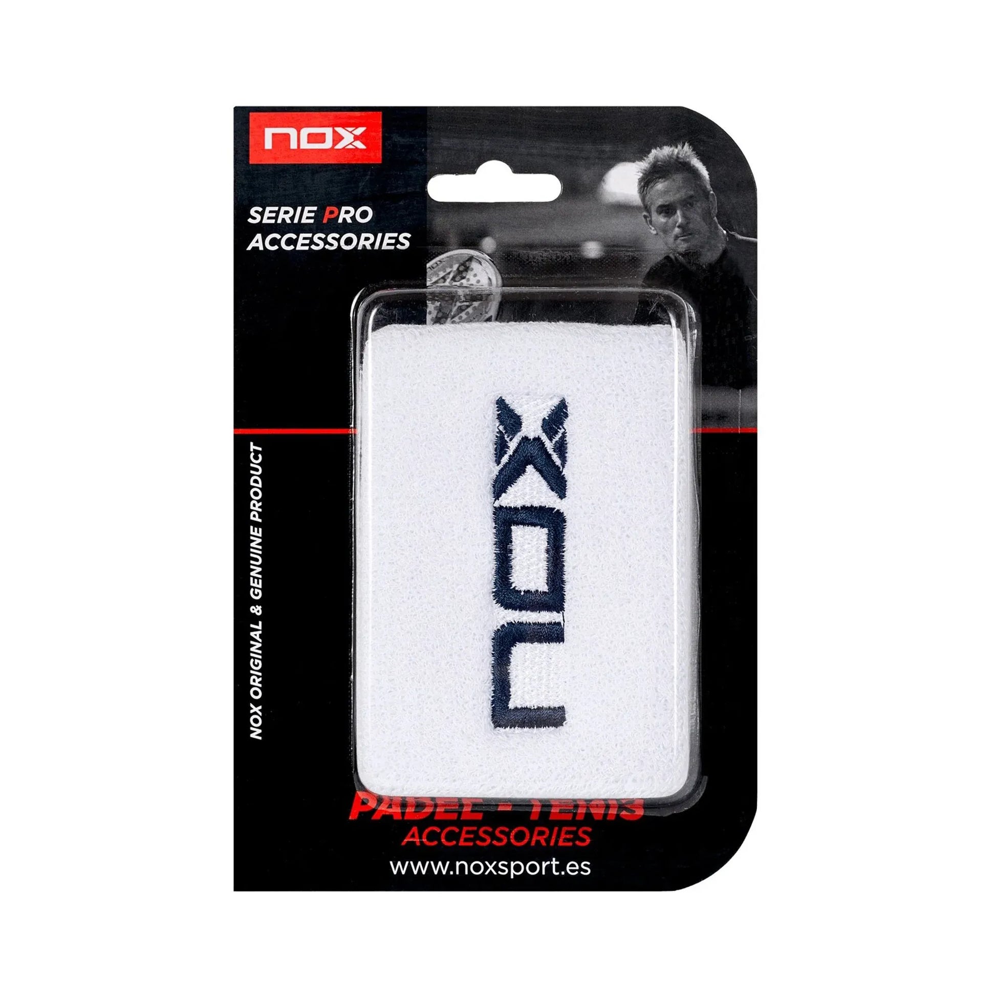 Muñequera Nox Blanca LOGO Azul X2